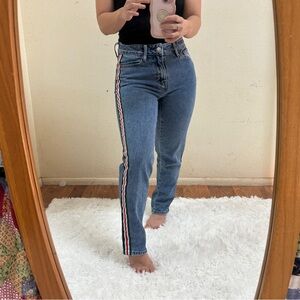 PacSun Mom Jeans w/green, red, white pinstripes down sides